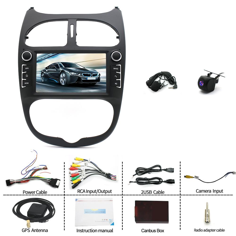 7Inch Car Stereo Radio Car-play GPS Navi Compatible for P-eugeot 206 206CC 206SW 2000-2008 Android 13