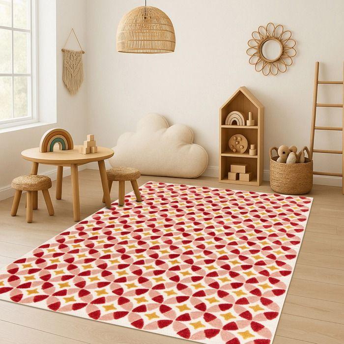 Modern Red and Yellow Textured Children's Rug 120x170