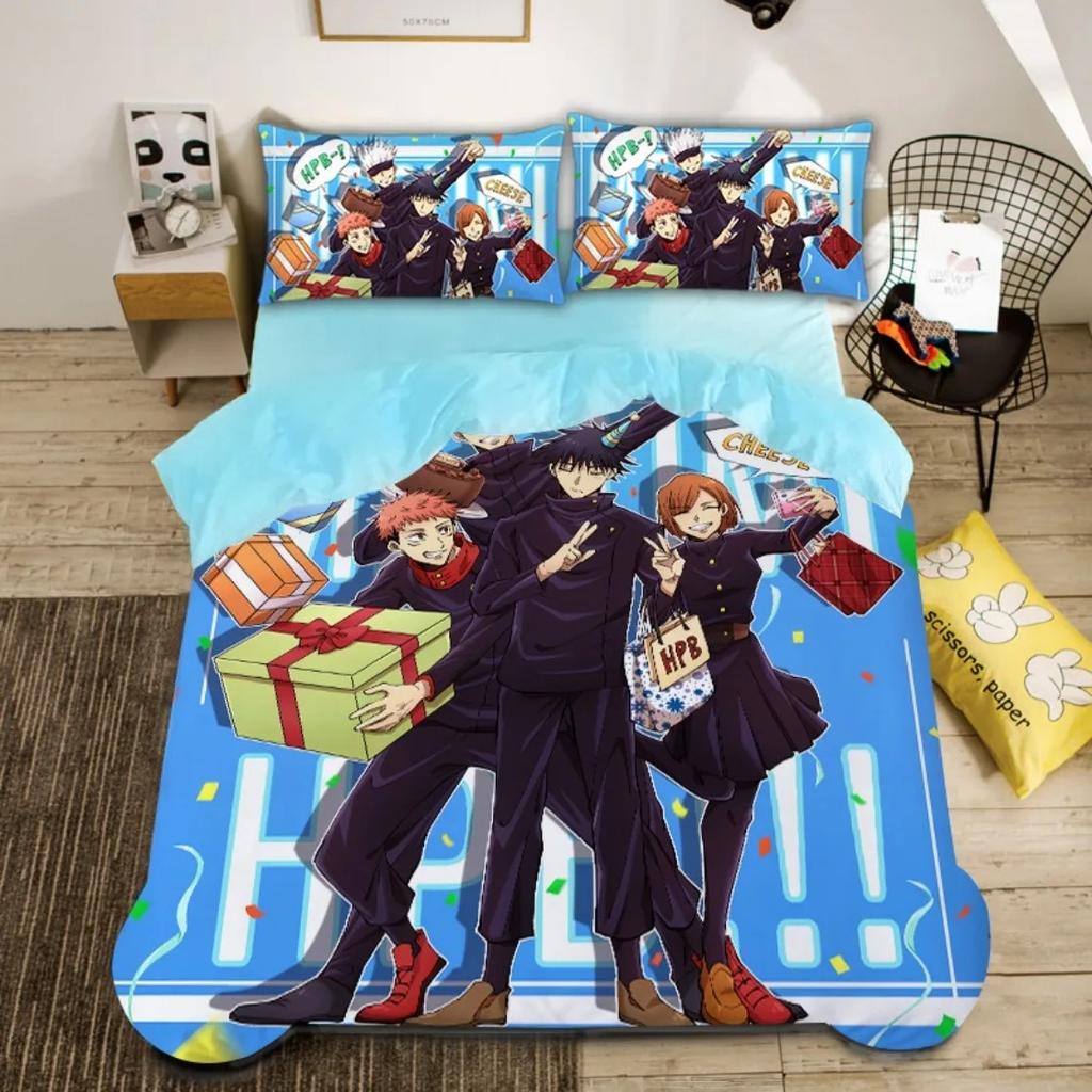 Japan Anime Jujutsu Kaisen Bedding Set Boys 3D Printed Duvet Covers with Pillow Case Twin Queen King Single Size