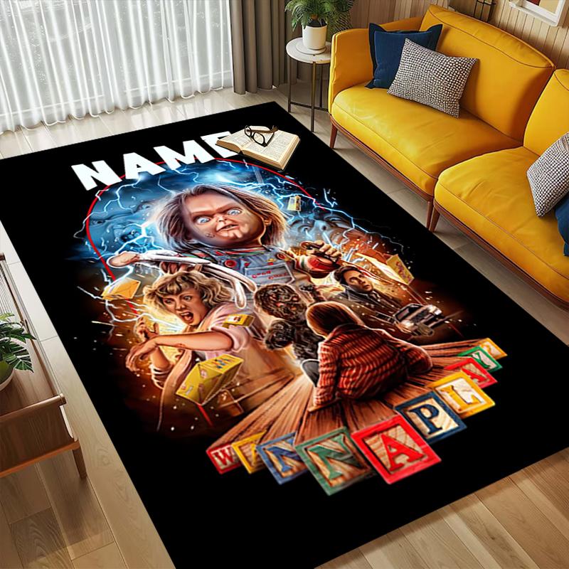Personalized Name Horror Doll Living Room Non-Slip Area Rug Soft Carpet for Bedroom Playroom Sofa Office Home Decor Doormat