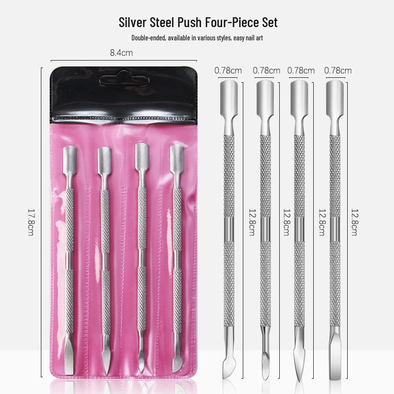 

Набор радужных двусторонних пушеров для кутикулы и скребков для ногтей из нержавеющей стали - 4 штуки