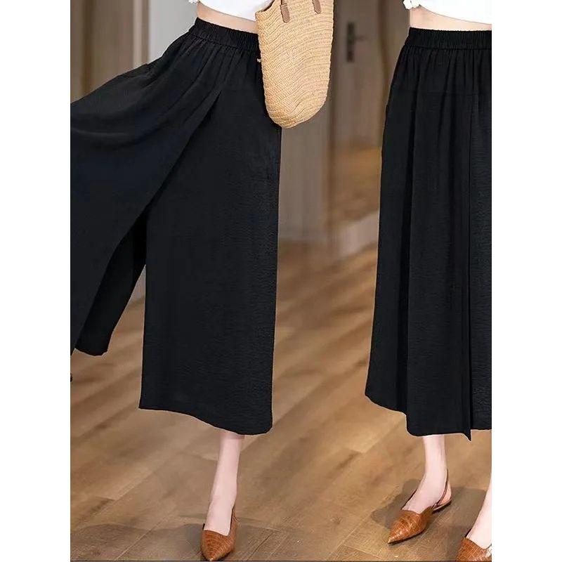 Loose Slim Wide-Leg Pants Thin Loose High Waist Slit Idle Style Casual Loose Pants Women