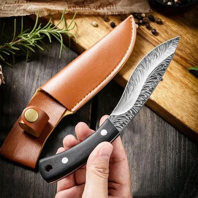 Coltello per mangiare carne mongolo Coltelli da cucina con motivo piuma Coltello forgiato fatto a mano Manico in legno Coltello per pecore Mannaia per disossare la carne