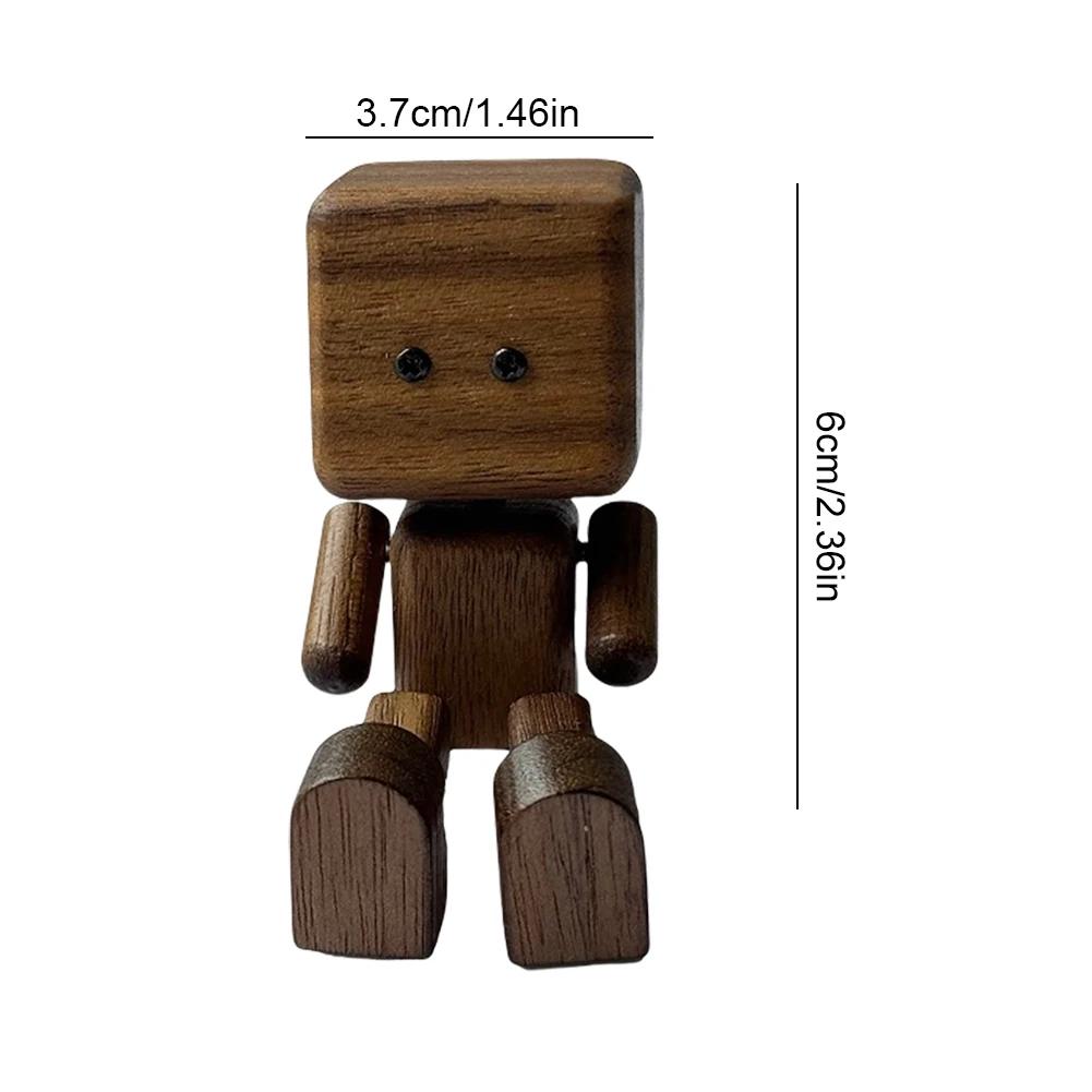Shaking Wooden Man Figurine with Strong Base Cute Car Wood Ornaments Funny Wood Leg-swinging Robot Desktop Decor for Home/Office