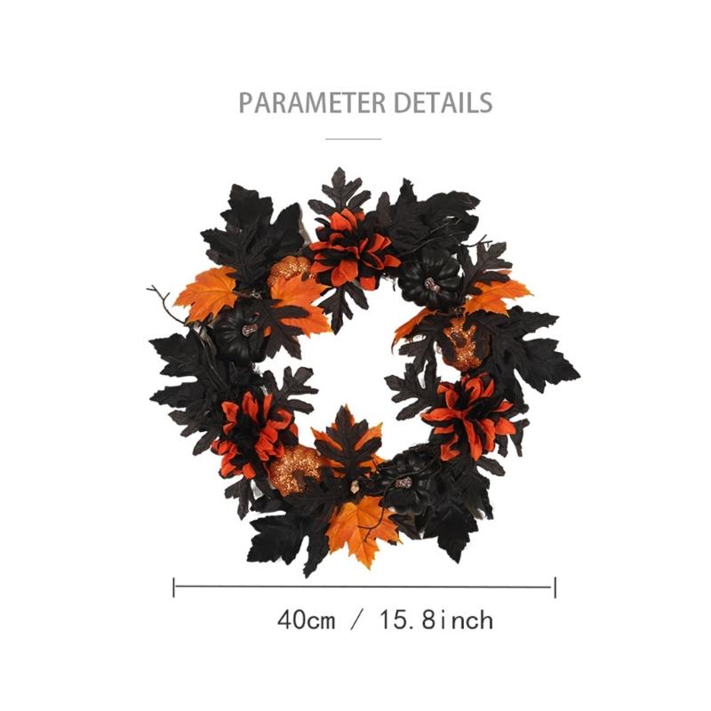Artificial Leaves Wreath Halloween Wreath Decoration 40cm/15.7inch for Front Door Entryway, Porch, Wall Display Use
