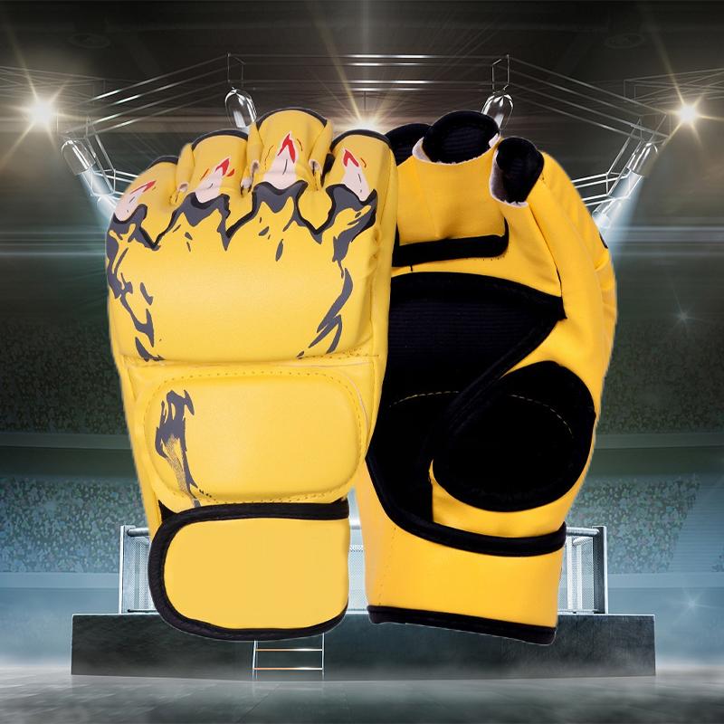 

Boxing Training Half Finger Gloves Professional UFC MMA Leather Cushion for Adult Sanda Boxing Training Sandbag Knuckles жовтий