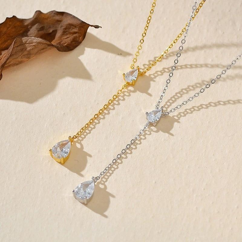 925 Sterling Silver Tassel Zircon Pendant Necklace for Women Simple Daily Wear Stackable Silver Necklace Party Gift