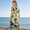 Women’s Short Sleeve V Neck Midi Dress with Tree Print Lightweight Summer Casual Loose Fit Beachwear
