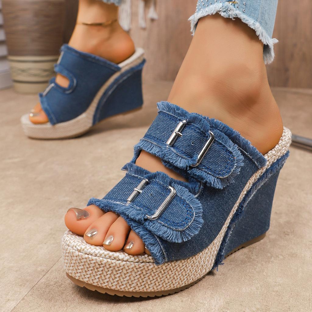 Fashion Women Wedges Heel Platform Sandals Comfortable Anti-slip Designer Sandals Fashion Casual Buckle Shoes Women Zapatos De Mujer