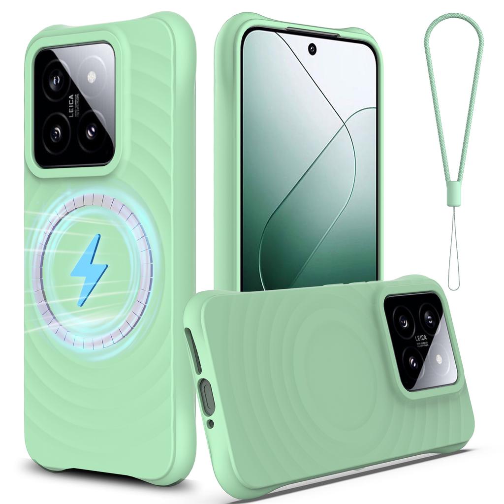 For Xiaomi 14 Case Compatible with MagSafe Ripple Texture Liquid Silicone Protective Cover with Strap