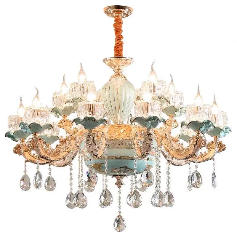 Glass Crystals For Chandeliers Green Ceramic Chandeliers Zinc Alloy Gold Living Room Lighting Dining Room Crystal Chandeliers