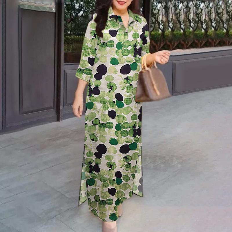 ZANZEA Women Turn Down Collar Long Sleeve Loose Print Shirt Dress