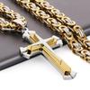 Three Layers Knight Cross Pendants Necklace for Men Stainless Steel Byzantine Link Chain Necklace Male Punk Jewelry Gift