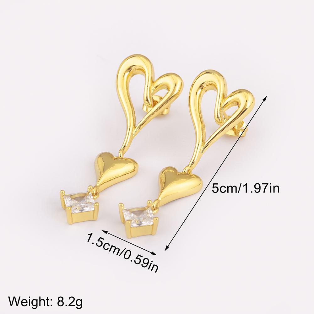 Nidin New Trendy Heart Shape Hollow Design Fine Stud/Drop Earrings For Women Girl Sparkling Zircon Ear Jewelry Accessories Gifts