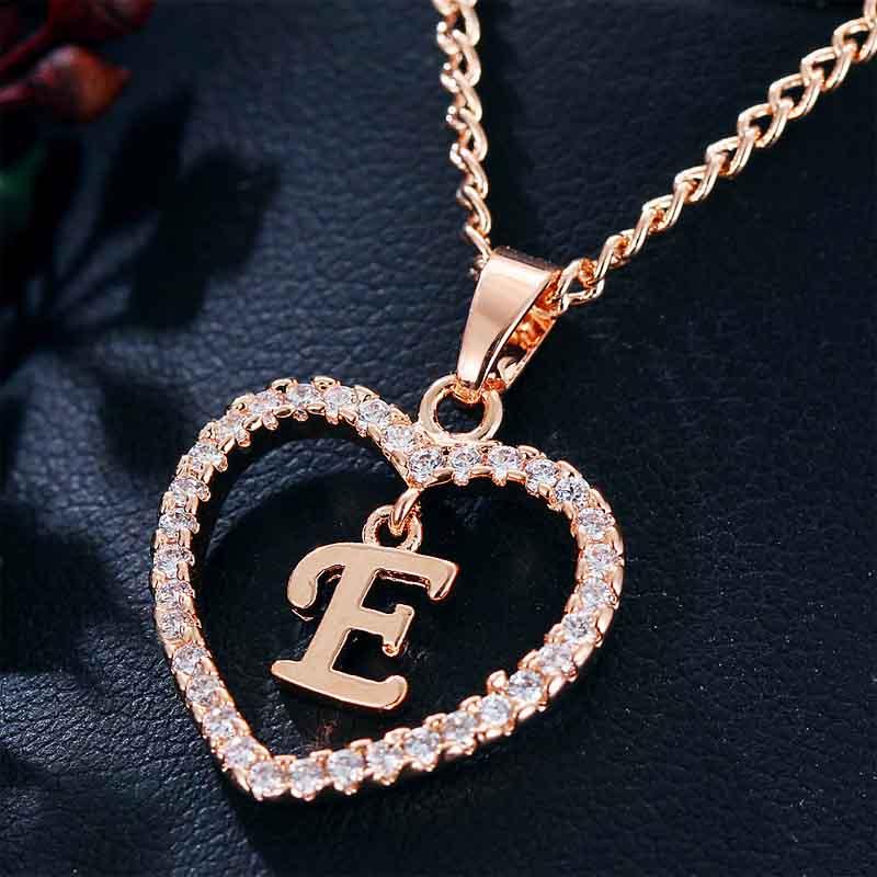Heart Letters 26 Love Crystal Women Silver Plated Chain Jewelry Necklace