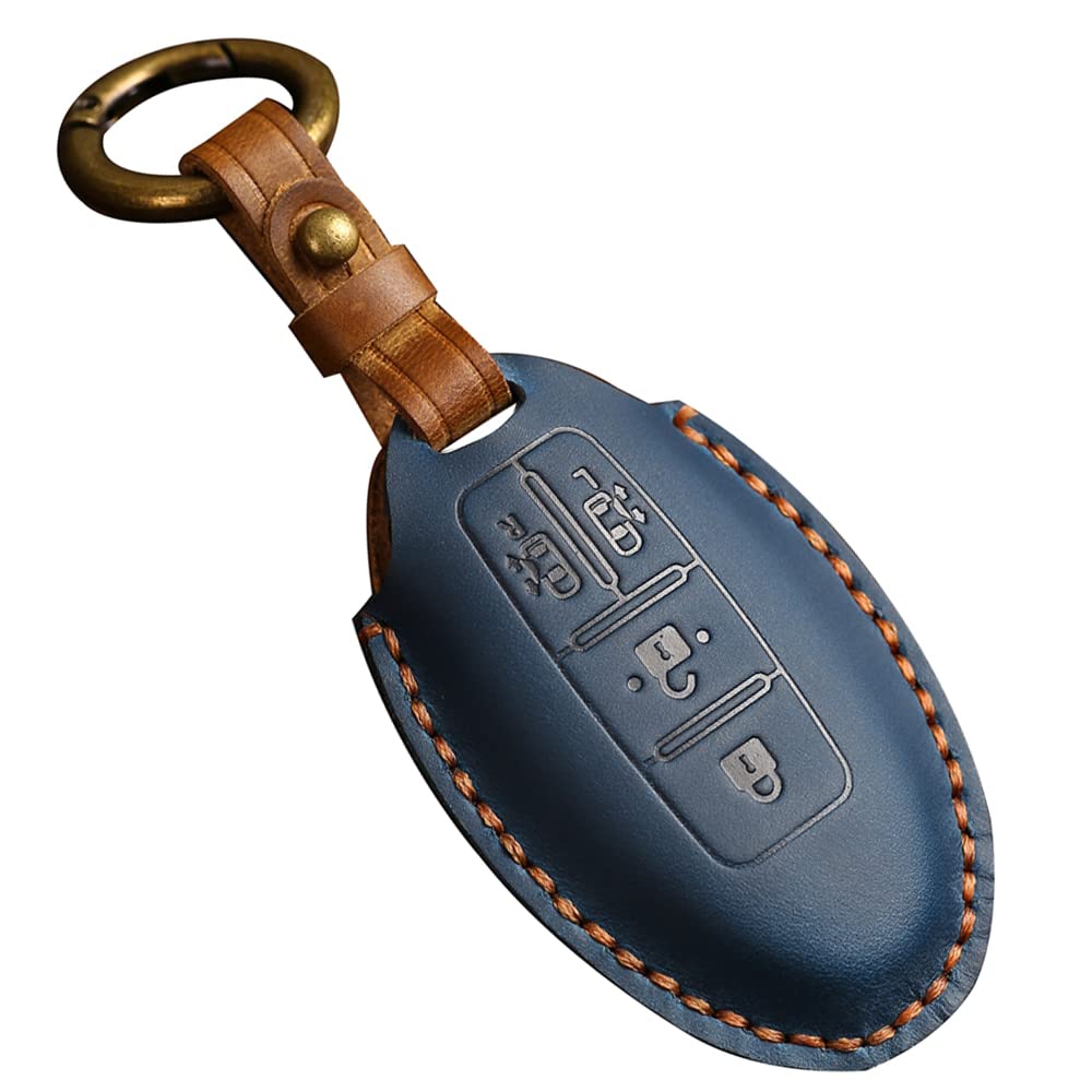 

Kinotaka Genuine Leather Smart Key Case for Compatible with New Serena C27 and Car Key Holder with Sliding Doors Nissan, (Late Model), Note, Leaf, синий