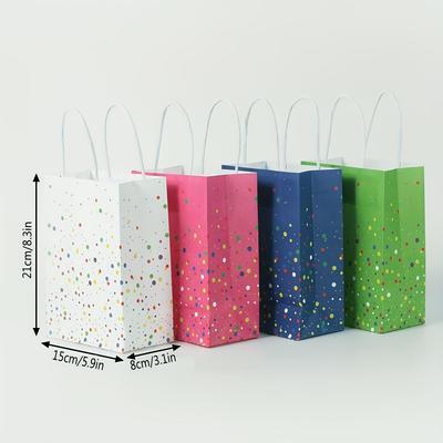 Colorful Polka Dot Party Gift Bags 12pcs - 4 Colors Handheld Paper Bags, 8.3x5.9x3.1 Inches for Christmas, Birthday, Wedding & New Year