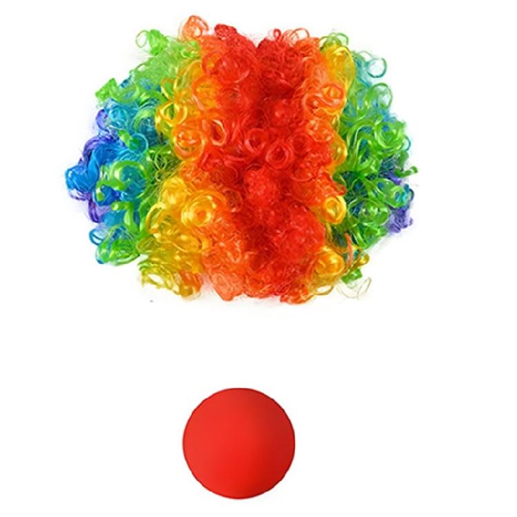 Full Feature Adult Clown Cosplay Set for Halloween Celebration Role Play Rainbow Wig Nose Bowtie Gloves Accessories Set