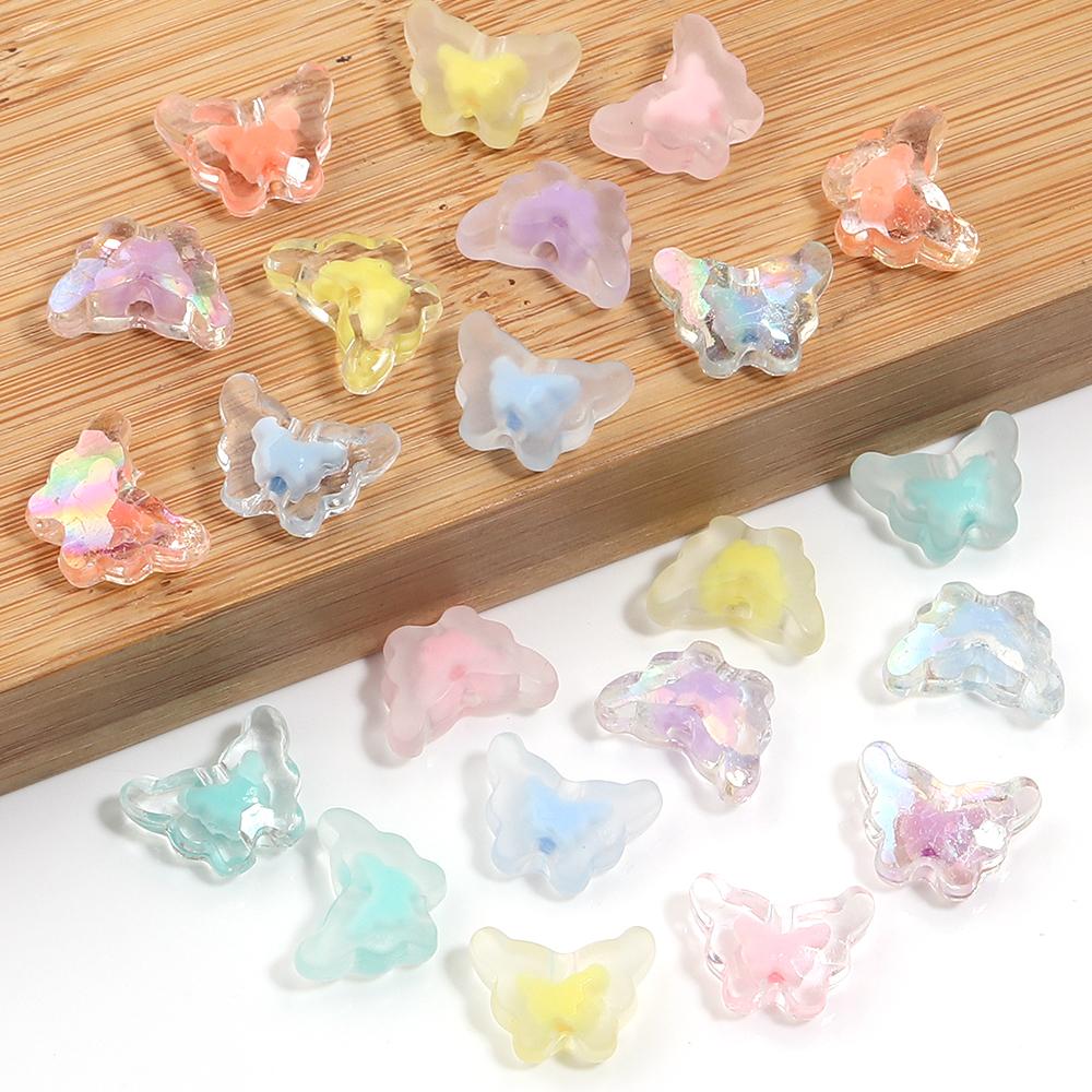 100pcs 12X15mm Butterfly Acrylic Beads Mixed Color Loose Beads For Jewelry Making DIY Bracelets Necklace Phone Chain Accessories