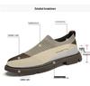 Men's Breathable Knit Mesh Slip-on Loafers - Spring/Summer Casual Low-top, Patchwork Design, Hidden Height Boost, Leather Details