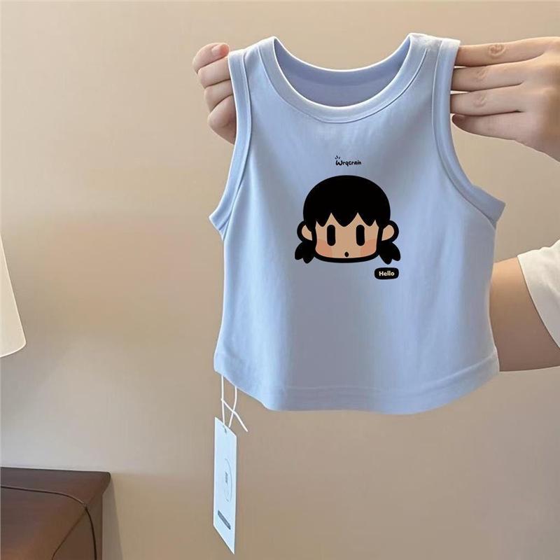 Baby Vest For Girls Tops Sleeveless Newborn Cartoon Undershirts Children  Round Neck T-Shirt Cotton Fashionable Casual Vest Toddler Clothes Summer