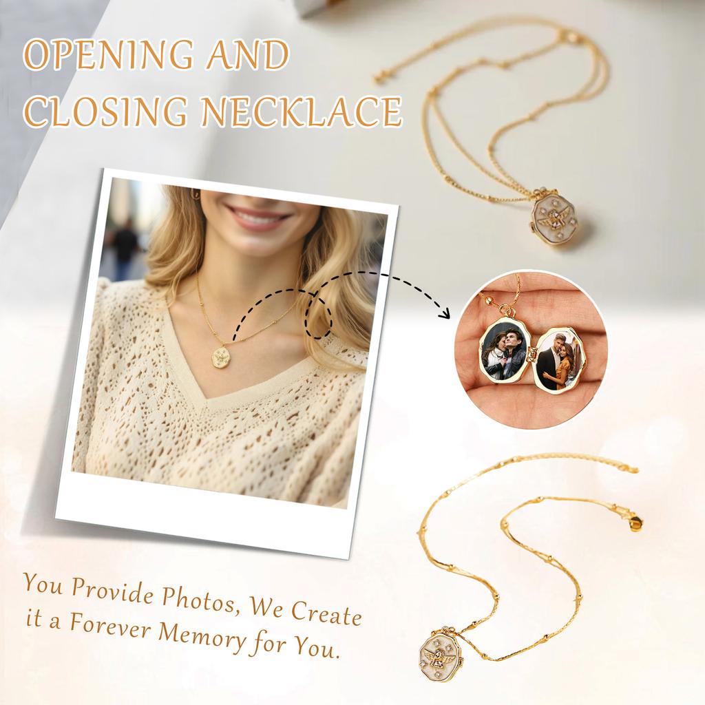 Custom Photo Gold Locket Necklace For Women,  Personalized Memorial Gifts For Women Teen Girls Valentine's Day Birthday Anniversary
