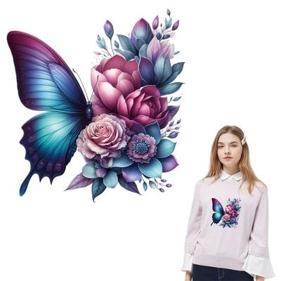 Butterfly Floral Heat Transfer Sticker Iron On Patch for DIY Clothes Thermal Transfer Vinyl HTV Decal Custom T Shirt Design