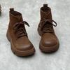 Johnature Vintage Handmade Genuine Leather Thick Sole Short Boots Round Toe Lace Up Cowhide Women's Shoes