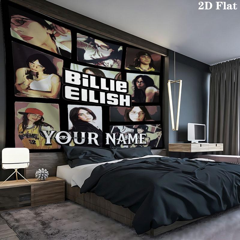 Arazzo da Parete con Nome Personalizzato Billie Eilish Appeso Estetico alla Parete Coperta in Tessuto Stampato Arazzi Decorativi per Camera da Letto Soggiorno Decorazioni per la Casa