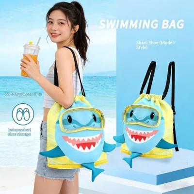Oxford Cloth Wet Dry Bag Separation Storage Beach Backpack Shark Drawstring Swimming Bag  Swimming