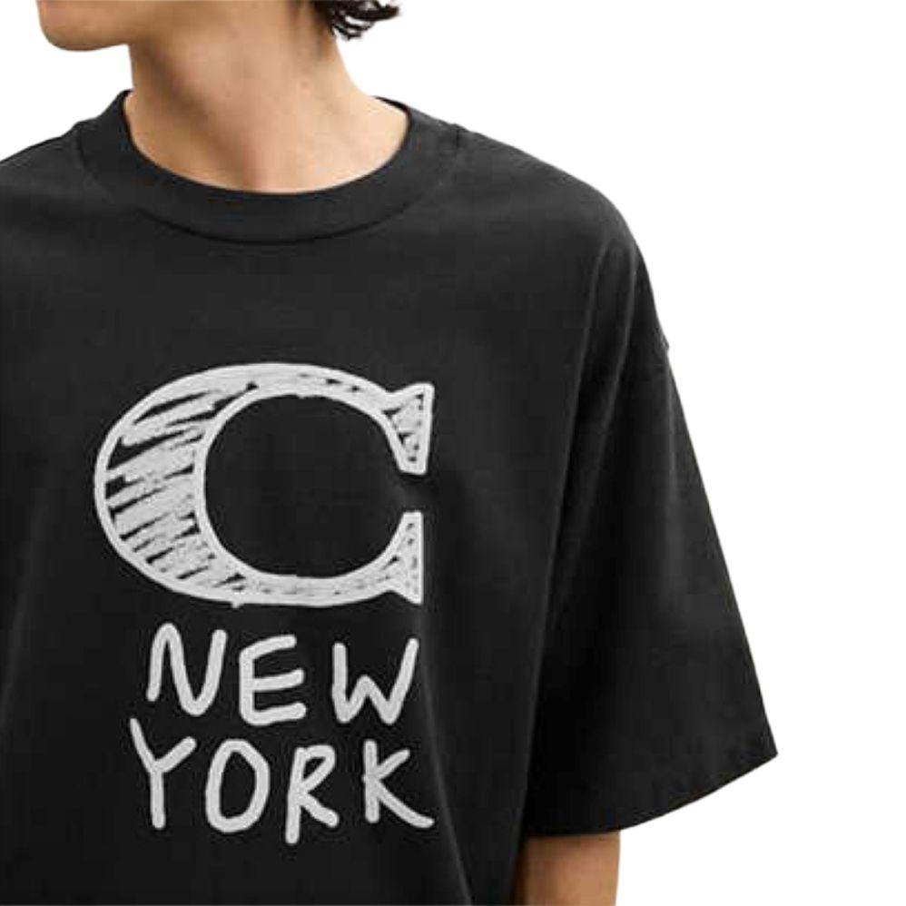 Coach SS24 Letter Print Cotton Crew Neck Short Sleeve T-Shirt Men Tops Black CM820-BLK