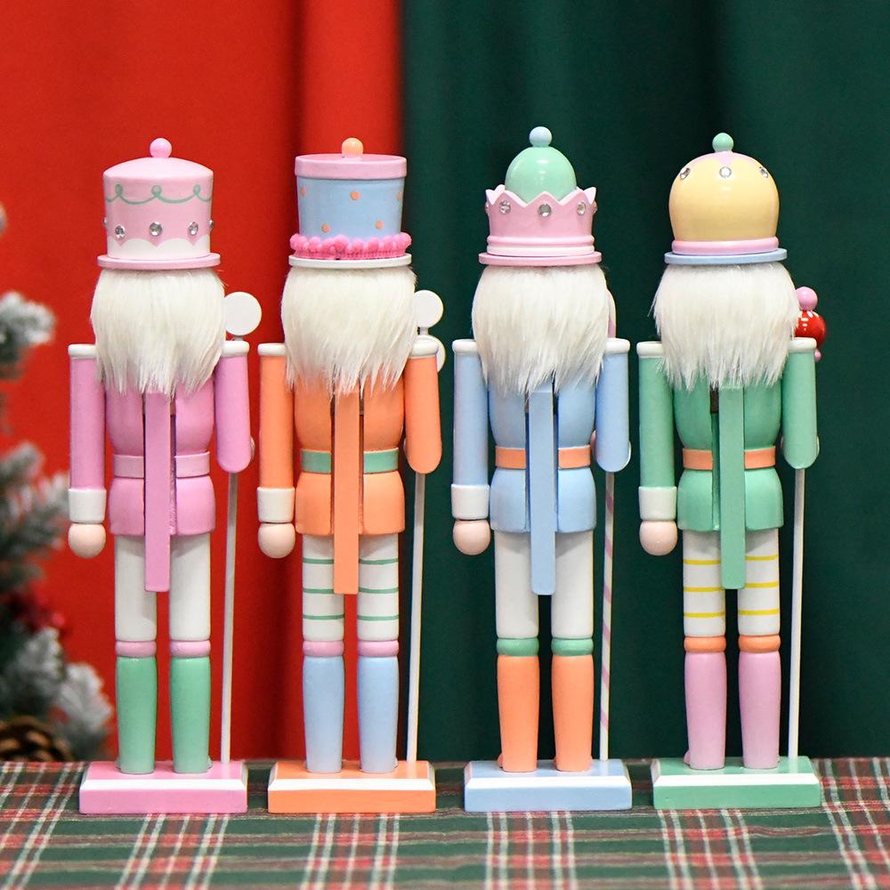 30cm European Wooden Nutcracker Ornament - Macaron Walnut Cracker Christmas Decoration.