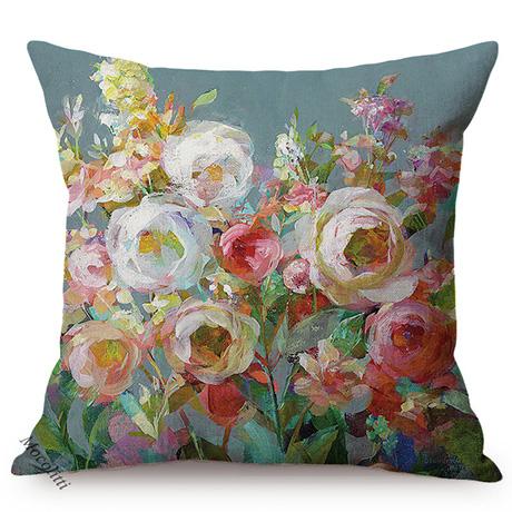 Floral Oil Painting Europe Vibe Home Decor Chair Cushion Cover Cherry Blossoms Garden Cotton Linen Sofa Pillow Case Cojines