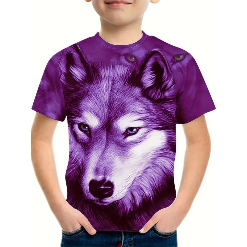 2024 Retro Wolf 3D tisk Top Tričko Módní tričko Zvířecí Dětské Chlapecké Oblečení Anime Krátký rukáv Běžné Dětské oblečení
