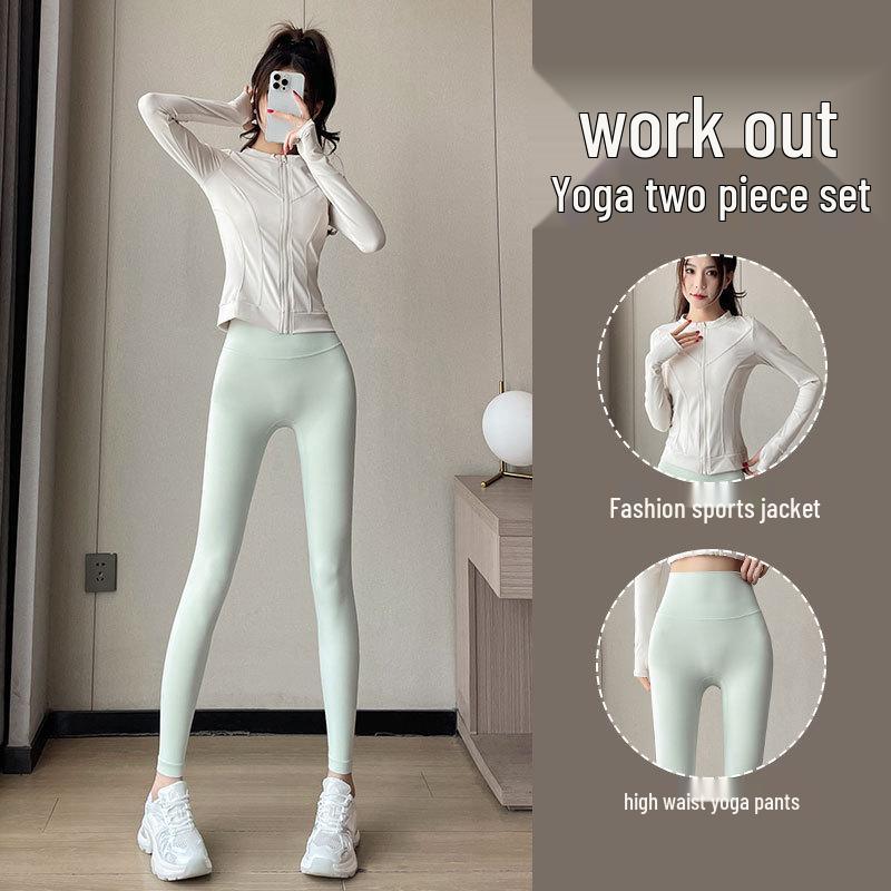 Zestaw Fitness dla Drobnych Kobiet 2024: Biała kurtka do biegania i spodnie do jogi