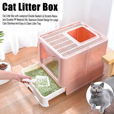 Enclosed Cat Litter Tray Extra Large Cat Litter Box with Lid And Drawer Anti-splash Hop-In Cat Toilet Includes Cat