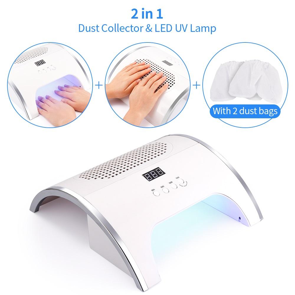 2-IN-1 Nail Dust Collector And Nail Drying Lamp 80W Nail Dust Extractor Nails Art Manicure Nail Vacuum Cleaner Gel Polish Dryer