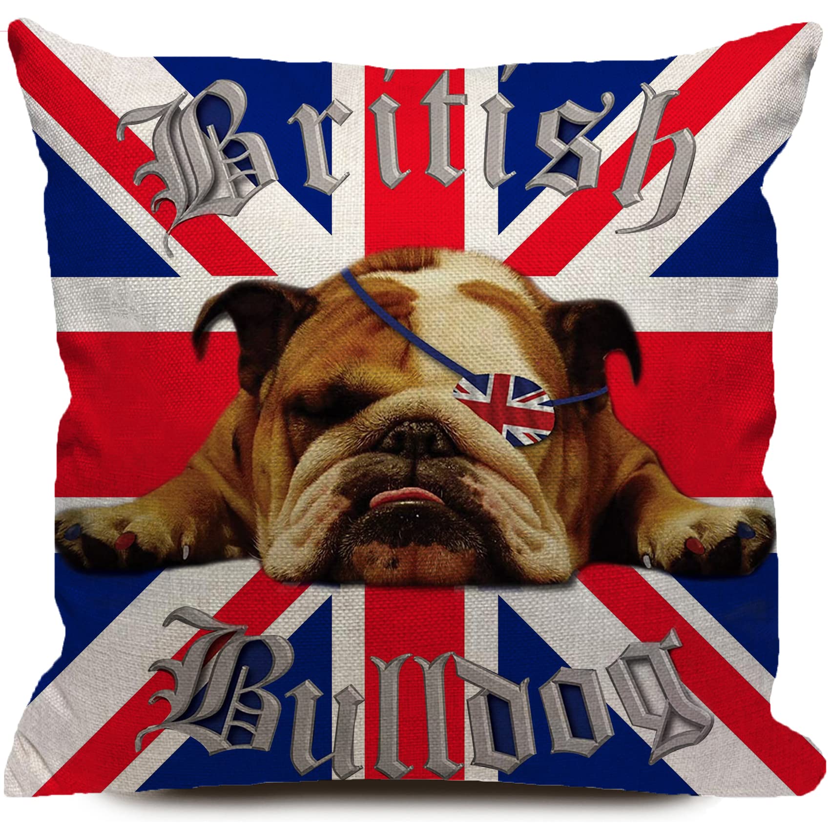 Exquisite Ornaments Unisex 1Pc British Bulldog Union Jack Cushion Cover, Uk Flag Patriotic Dog Lover Throw Pillow Case For Home Sofa Bedroom Decor