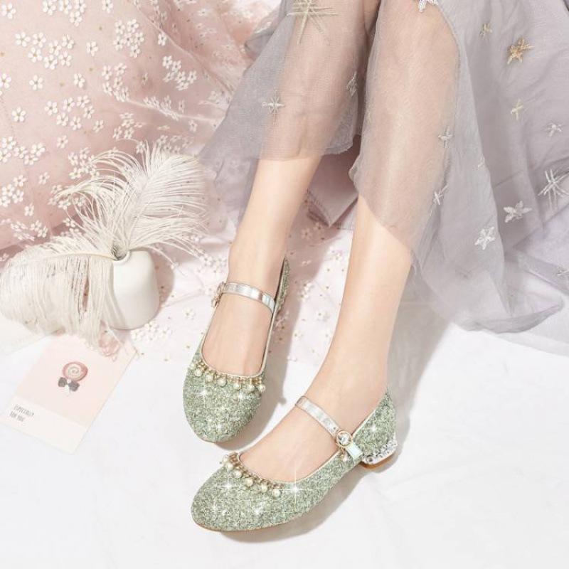 New children's sequined crystal shoes comfortable high heel princess shoes college girls student shoes soft sole four seasons girls shoes