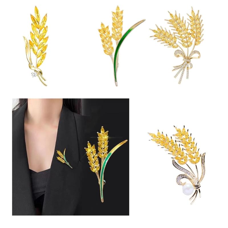 Elegant Wheat Metal Golden Brooch Adornment Stylish Wheat Ear Brooch Ornament Lapel Pin for Women's Suit or Sweater
