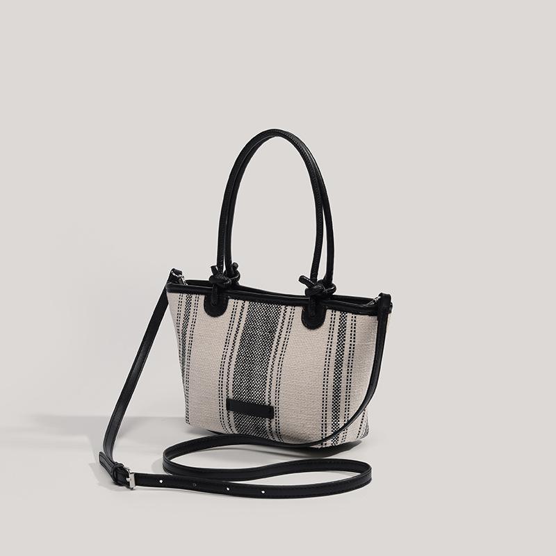 Simple striped tote bag women's shoulder messenger handbag commuting large capacity bucket bag fashion vegetable basket bag tide