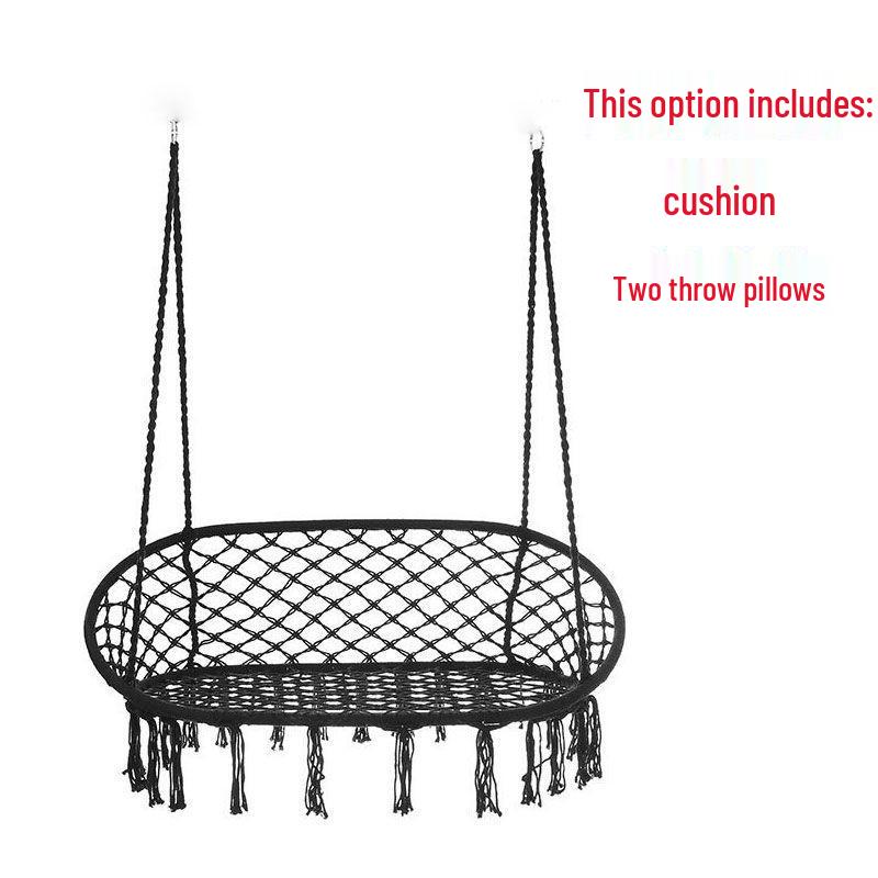 Nordic Indoor Outdoor Double Hanging Chair Swing with Tassel Cradle - Cotton and Linen Hammock for Homestay or Balcony.
