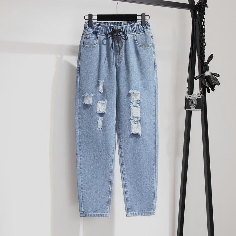 

Плюс Размер Дыра Джинсы Женские брюки Осень Женщины Повседневные Свободные Повседневные Женские Джинсы Гарем Брюки Укороченные брюки