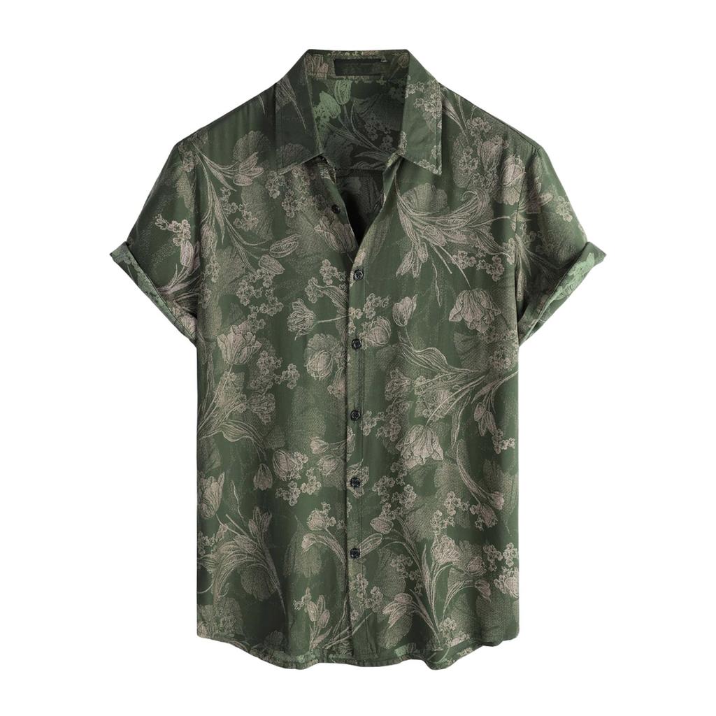 Men's Short Sleeved Shirt, Daily Fashion Printed Button Top, Chest Pocket Cardigan