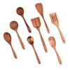 Teak Wood Kitchen Utensil Set: Includes Spatula, Soup Ladle, Stir-Fry Spoon, Slotted Spoon, and Fork for Non-Stick Pans