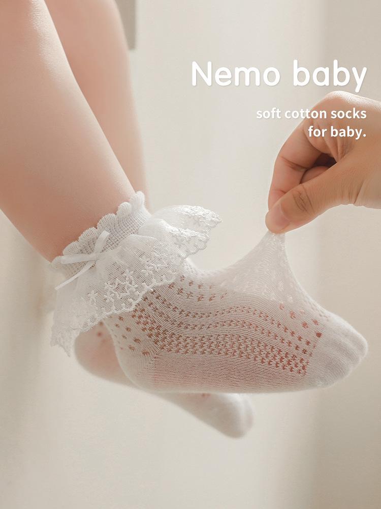 Sommer Netz Babysocken: Dünn, Nahtlos, Lockerer Bündchen mit Schleifen-Spitzen-Design