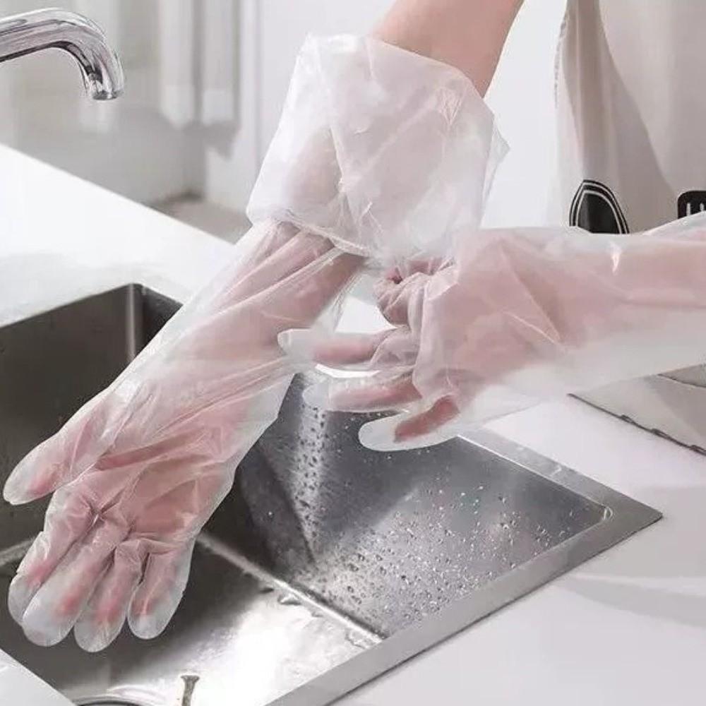 50PCS Waterproof Dishwashing Gloves Long Cuff Extended Gloves Cleaning Gloves  Gardening