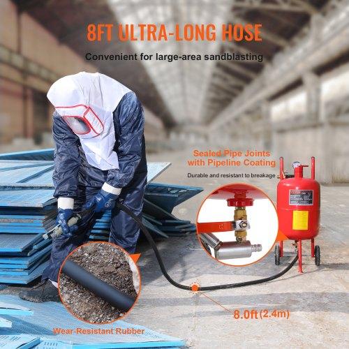 VEVOR 10Gal/40L Sandblaster Equipped with Nozzle Shut-Off Valve Pressure Gauge Ceramic Nozzle 2.5m Hose Filling Funnel Watertrap 6\" Rubber