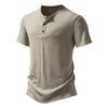 Summer European and American Casual Men's Short Sleeved T-shirt Button Henry Neck Pit Striped T Shirts Male Solid Color Top Tees