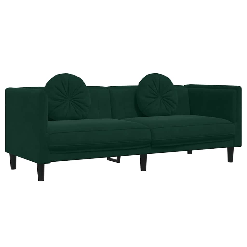 3 Piece Sofa Set with Cushions Dark Green Velvet